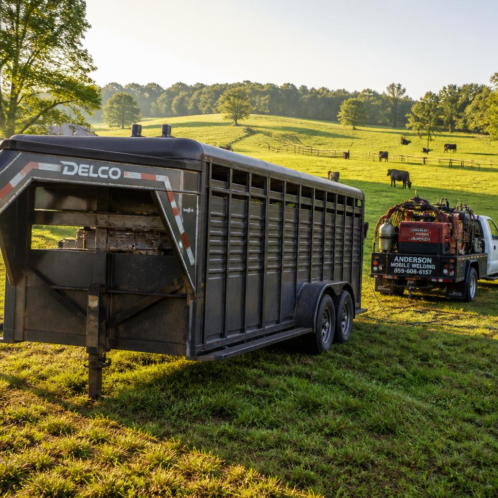 Gooseneck frame repair, on-site — Scott County pasture