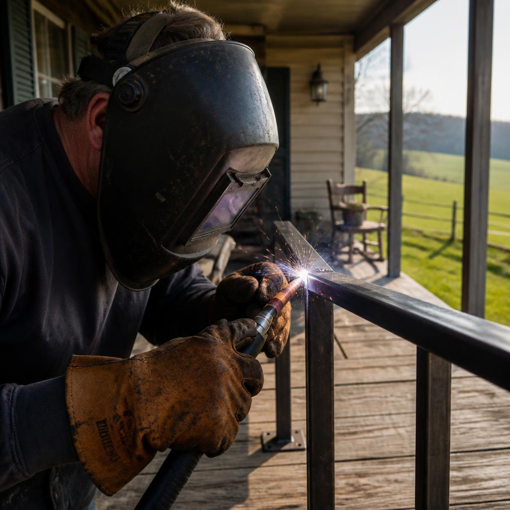 TIG-welded porch railing — Nicholasville farmhouse